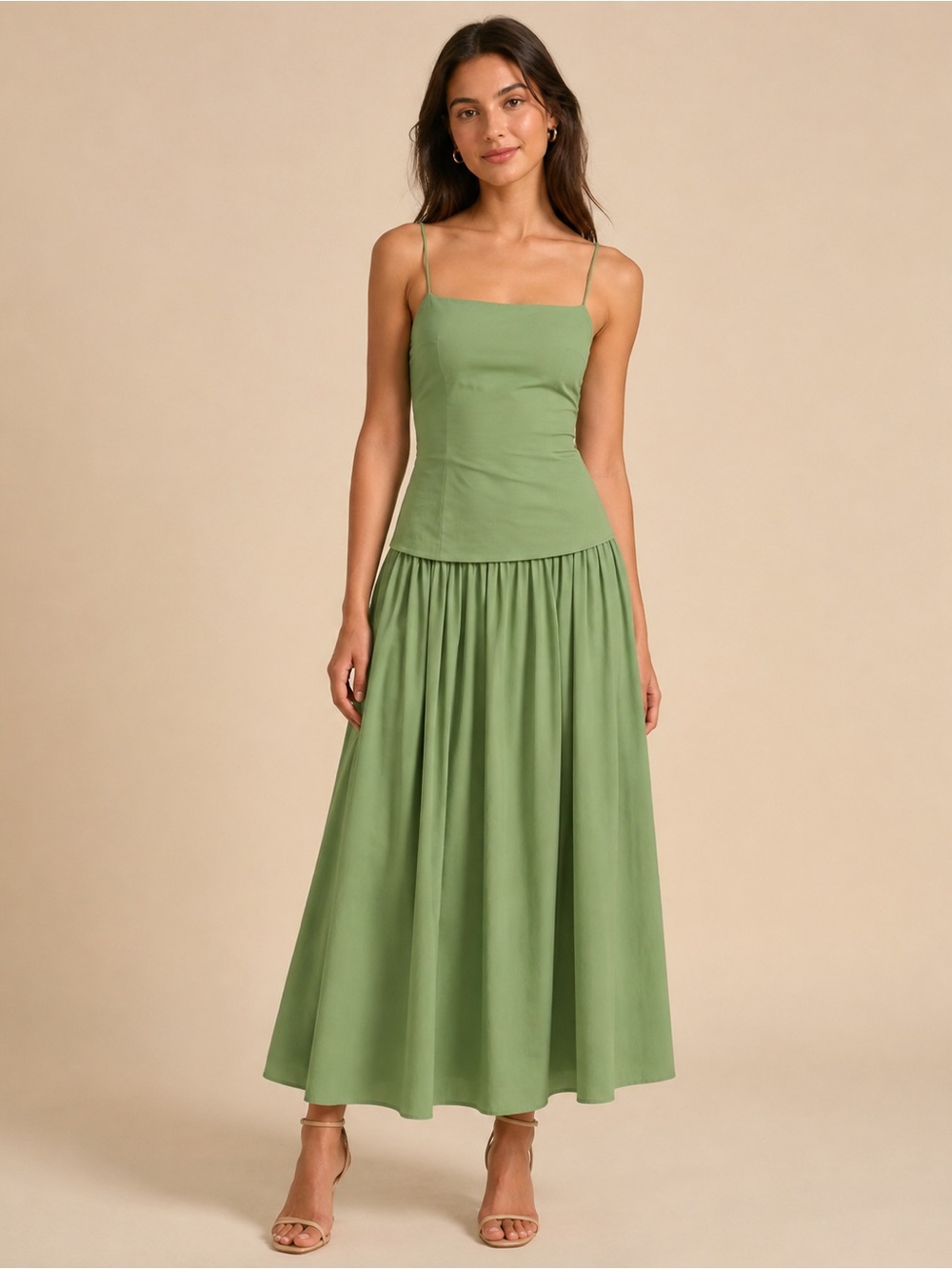 Camila Coelho Sage Green Drop Waist Maxi Dress – Size Small / US 4 – NWT